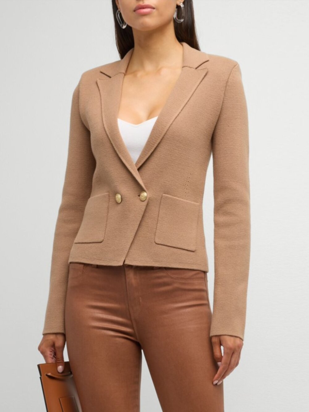 L'AGENCE Sofia Double-Breasted Knit Blazer - Ginger Snap (Size XS)